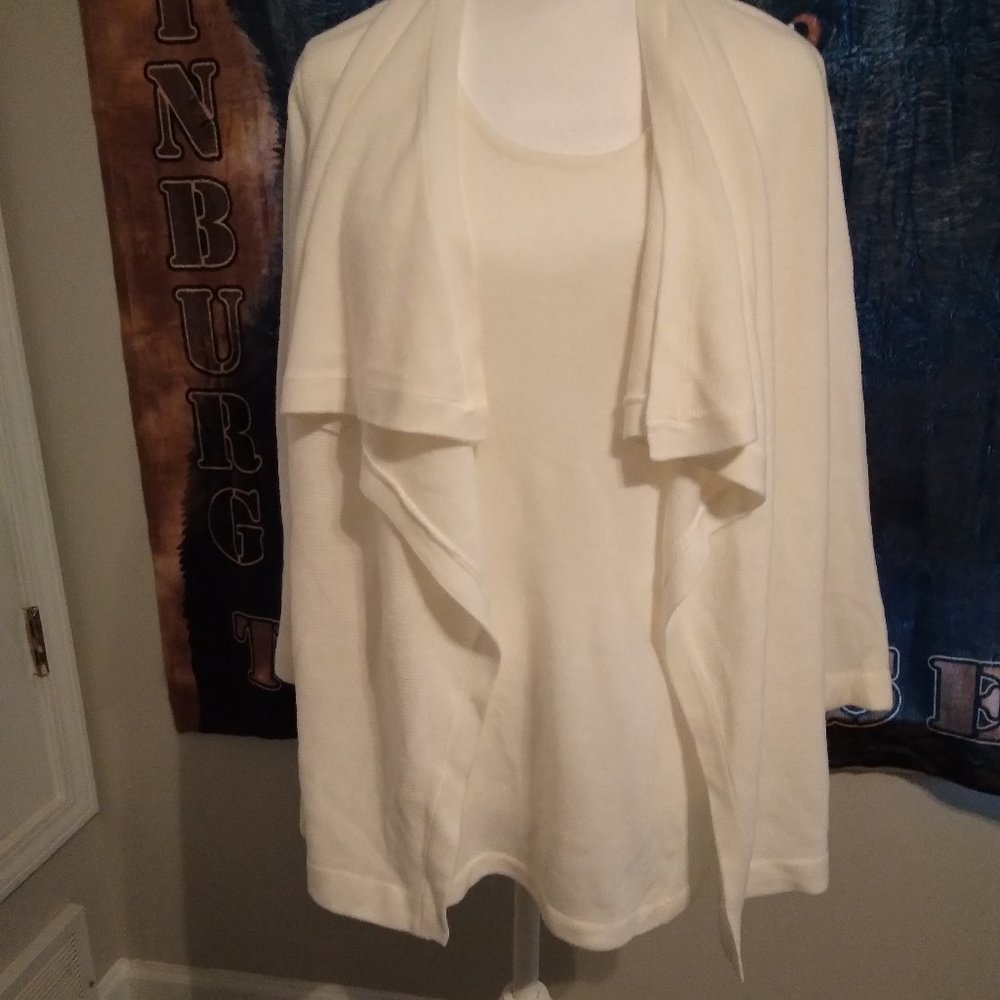 Sag Harbor Women's 3/4 Sleeve Waterfall Front 2fer, Ivory, L